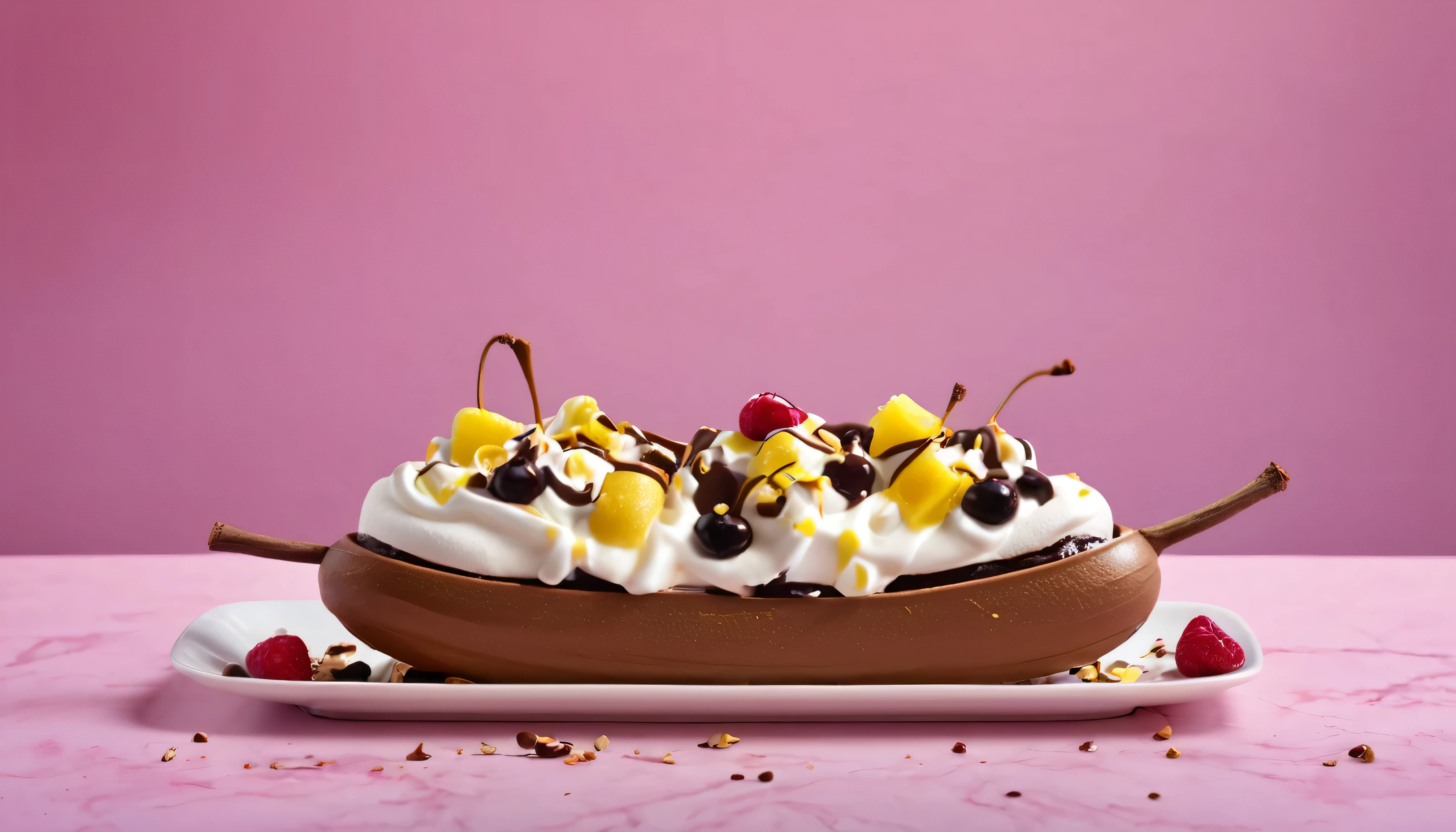 Banana Split image with aesthetic background, focused image in the middle