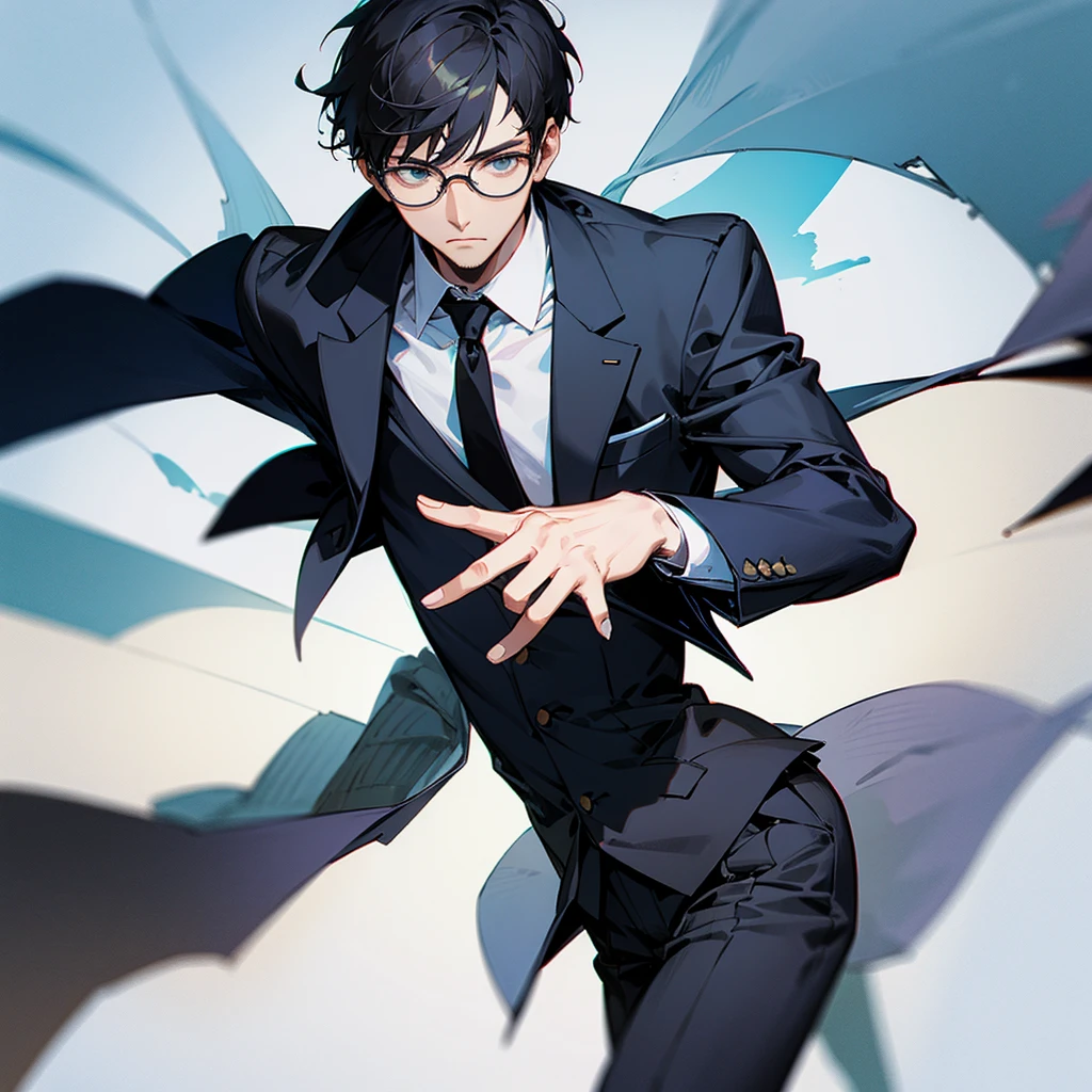 A man with short hair and glasses wearing a simple suit.