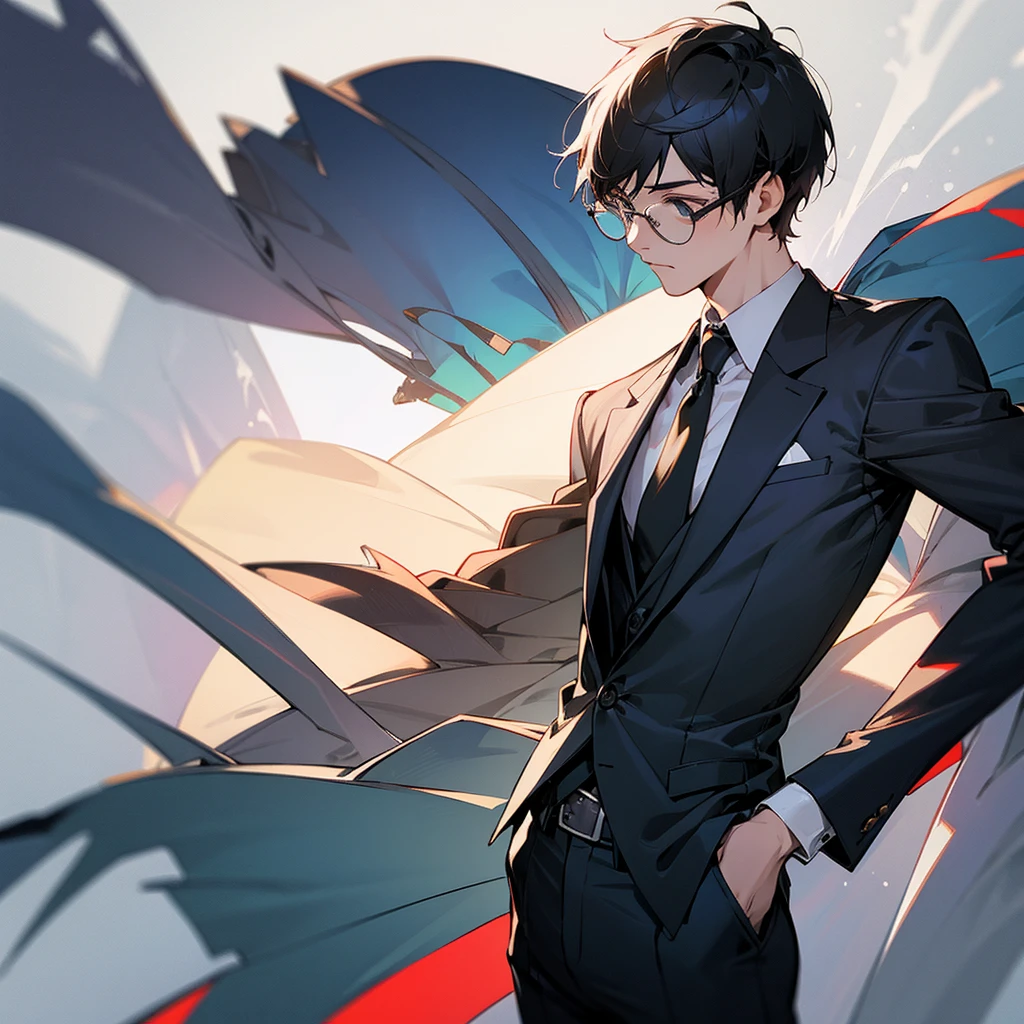 A man with short hair and glasses wearing a simple suit.