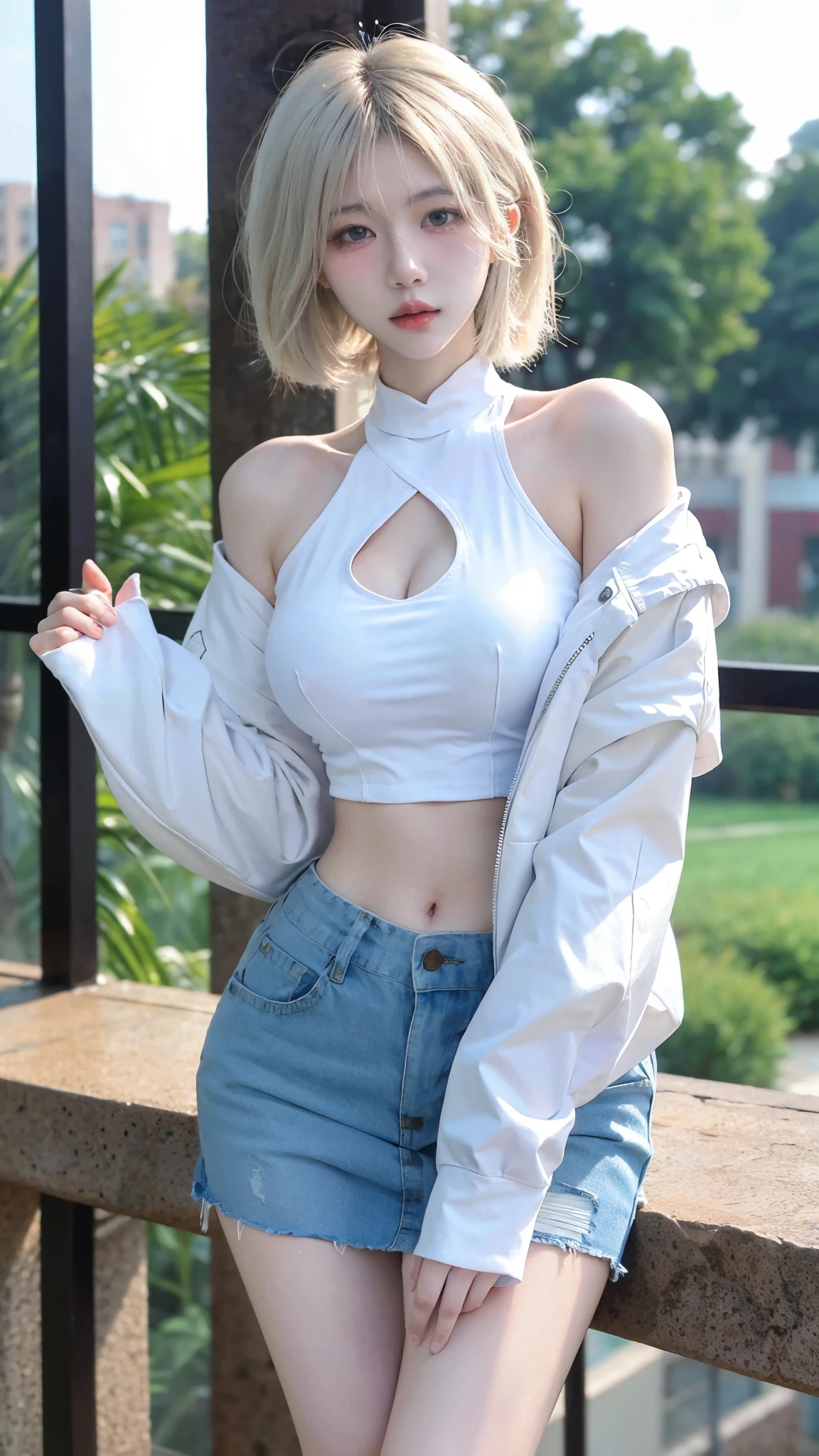 Beautiful woman with perfect figure:1.4,snow,snow背景,Layered Hairstyle,White skin,Prominent cleavage,Pleated Skirt,whole body,Very delicate face and skin texture,Double eyelids,Skin Whitening,Long white hair