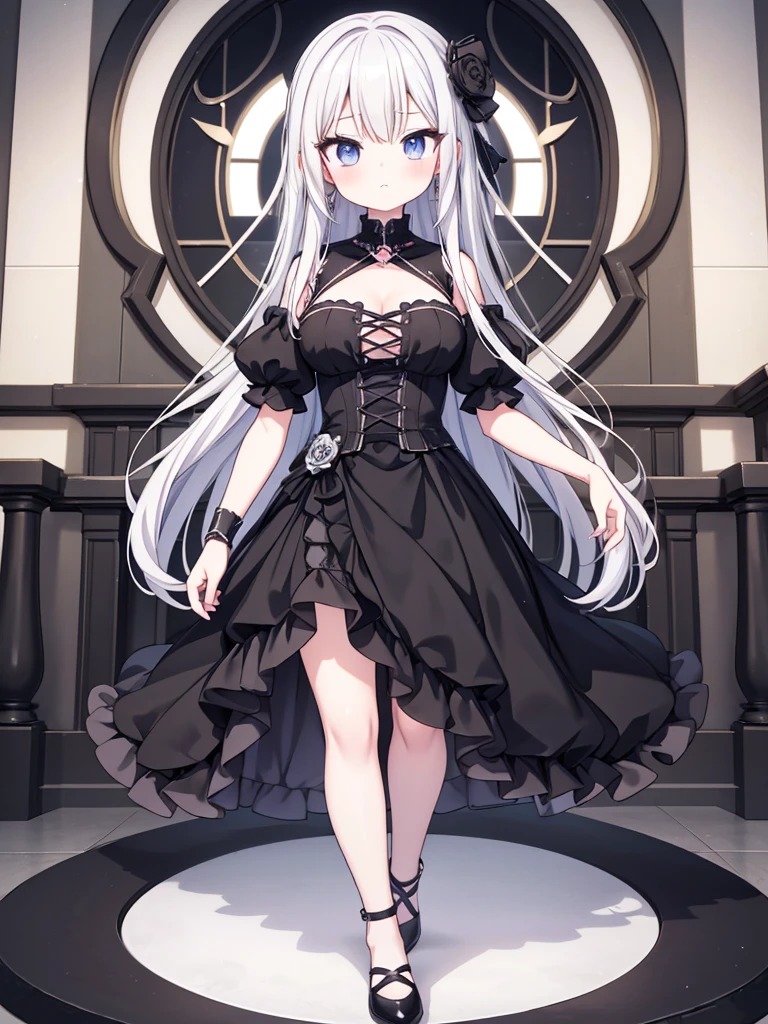 Anime-style image of a woman with white hair and black clothing, Cute 3D anime girl render, Cute anime waifu in a nice dress, Anime VTuber Full Body Model, Anime girl in a black dress, Gothic Maiden Anime Girl, Highly detailed characters, Official character art,Prayer