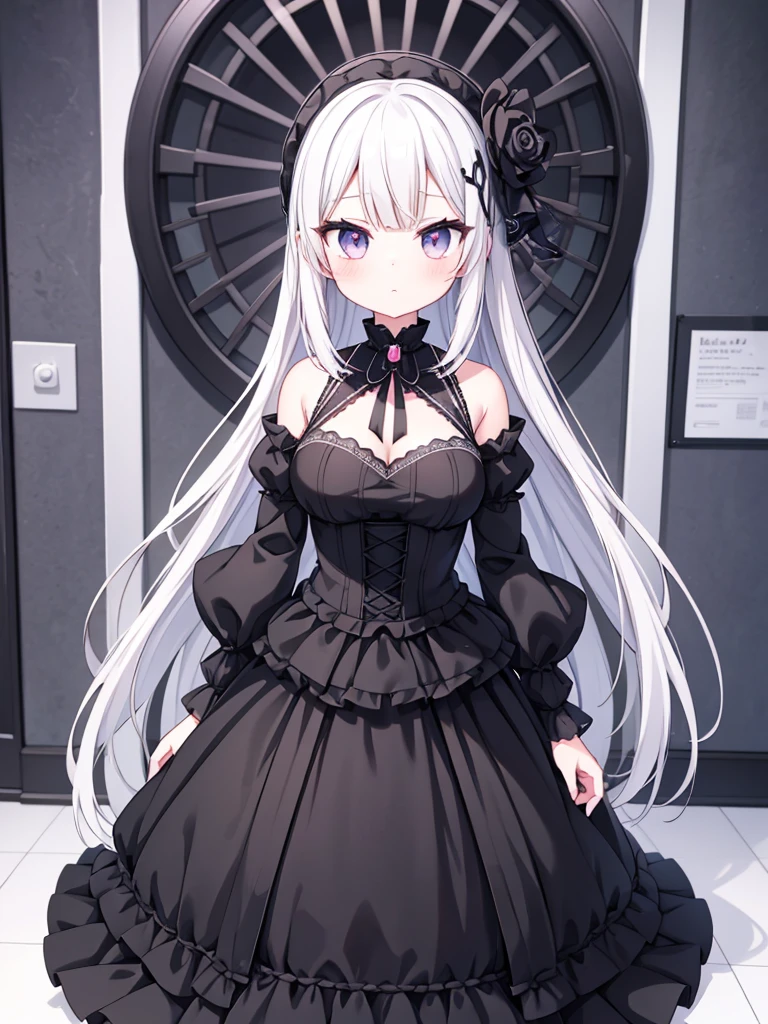 Anime-style image of a woman with white hair and black clothing, Cute 3D anime girl render, Cute anime waifu in a nice dress, Anime VTuber Full Body Model, Anime girl in a black dress, Gothic Maiden Anime Girl, Highly detailed characters, Official character art,Prayer