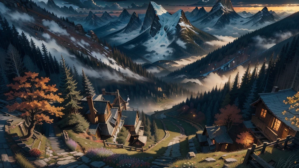 a breathtaking landscape painting, (masterpiece), (best quality), (high resolution), dutch angle, hyper detailed, solo, detailed_background, landscape, beautiful rolling hills, vibrant colors, dramatic lighting, epic scale, intricate details, awe-inspiring vista, serene and tranquil atmosphere, majestic mountains, lush forests, stunning sky, natural beauty