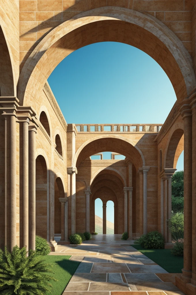 Realistic landscape abstract background for a painting with lines and arches in an architectural style
