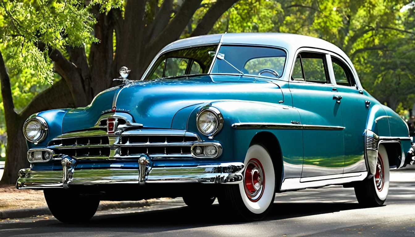 Picture a 1952 Dodge Kingsway Custom gliding down a tree-lined street, its chrome grille catching the sunlight.
The engine purrs as it effortlessly covers the miles, embodying an era of post-war optimism and automotive innovation.