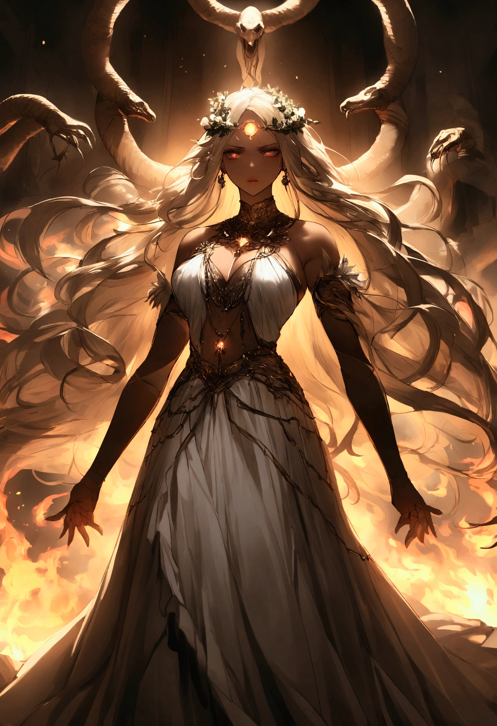 Dark Skin、Four Arms、Terrifyingly、irascible、Kali-like gods、Bloody、Wielding a sword、dance、Destructive、Terrifyingly、Wild、Wild、Powerful、Wearing a wreath of skulls decorated with snakes、Wearing a skirt made from human hands、There is a third eye on the forehead、Long flowing hair、anger、Standing on the defeated enemy、Surrounded by flames、Protective、Merciful、Be considerate and、Maternal、Mysterious and、Sacred and、Cosmic、Omniscient、