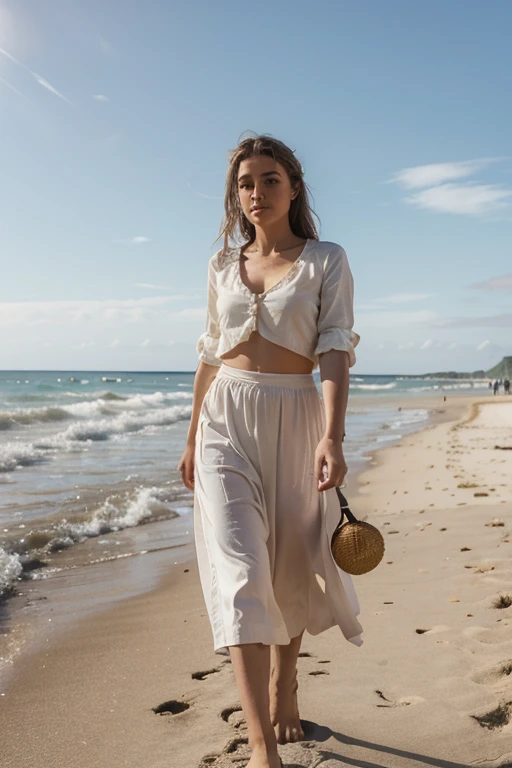 Bel apiculteur maya en tenue traditionnelle, se promener tranquillement sur la plage, complexe et détaillé, 30 ans, expression innocente, De longs cheveux ondulés, yeux marrons, haute résolution, chef-d&#39;œuvre, Meilleure qualité, très détaillé, netteté, peau texturée, Réaliste skin texture, yeux détaillés, professionnel, 4k, Sourire charmant, capturé sur Canon, 50 millimètres, Faible profondeur de champ, couleur de vision kodak, tenue traditionnelle superbement ajustée, extrêmement détaillé, photoRéaliste, Réaliste, Post-traitement, détails maximum, rugosité, La vie authentique, ultra-Réaliste, photoréalisme, la photographie, 8k euh