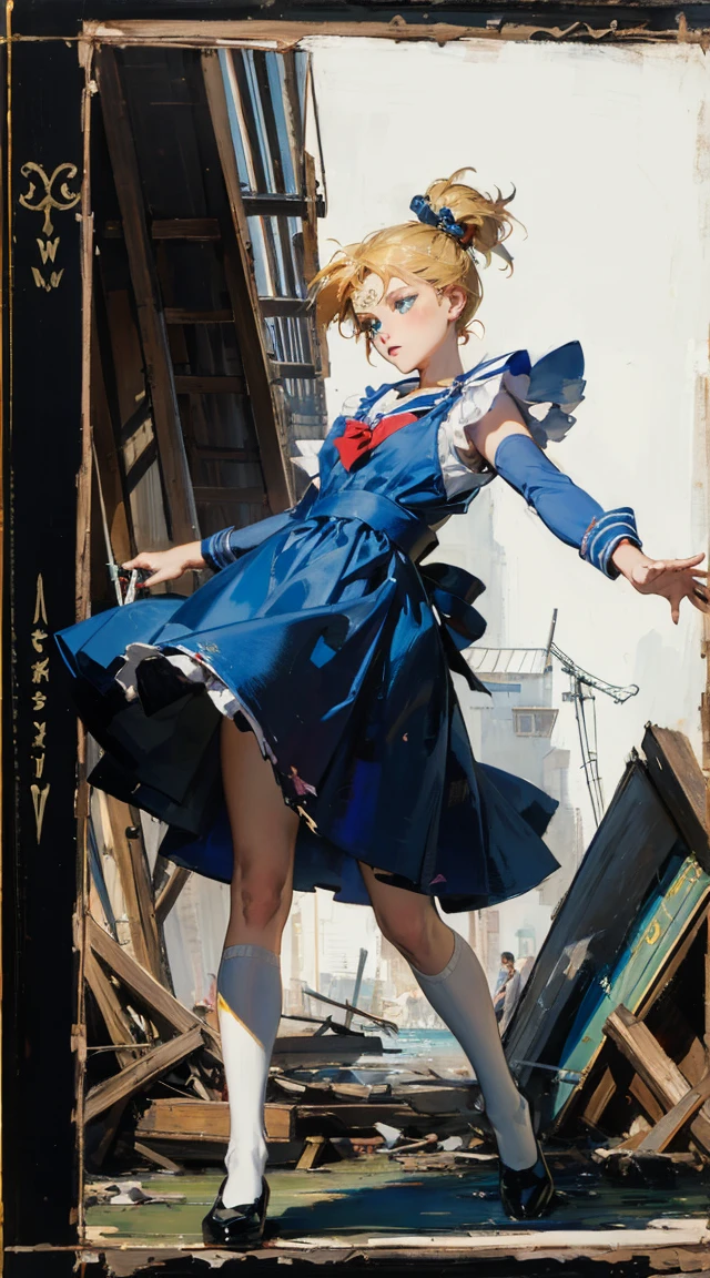 masterpiece, Highest quality, Portraiture, One Girl, (Alice in Wonderland:1.2), anime,Blue clothes, White apron, Blonde, blue eyes, Usagi, Trump, Tea cup, White lace thigh high socks, Miniskirt lift, Dynamic pose,Electro SwingThe main character is Usagi Tsukino, a clumsy and seemingly ordinary teenage girl who discovers that she is the reincarnation of Sailor Moon, the legendary warrior of love and justice. Usagi is joined by other Sailor Guardians, including Sailor Mercury, Sailor Mars, Sailor Jupiter, and Sailor Venus, each of whom possesses unique powers and abilities. Together, they fight evil forces, protect the world from various threats, and search for the Moon Princess. cybermisty, blonde hair, make up, green eyes, choker, jewellery, wearing a purple sweater, ripped jeans, pants, looking at viewer, serious, smiling,
standing, arms crossed, inside a pawn shop, counter, soft lighting, extreme detail, masterpiece, 　girl, sweat, medium breast, shy, detailed hand, looking at viewer, lips apart, dynamic shadows (highest quality, 8k, 32k, masterpiece, 超High resolution:1.2), (RAW Photos), (Realistic), (photoRealistic:1.2), (High resolution), Large file size, Very detailed, a7SIII., serafuku, masterpiece、3D、Realistic、Ultramicrograph、Detailed and best quality、Very detailed CG Unity 8k wallpaper、full:1.3、stand、From below、Intricate details、(1 female,housewife)、24-years-old、Dynamic English、((HD Real, Same 1 level)), とてもRealistic, masterpiece, highest quality, High resolution, Same 1, space, Stunning beauty, Upper body photo shoot, 1 girl, chest, gloves, lips, alone, Sailor Venus, Bright Blue Eyes,  uniform, Show more1, tiara, Sailor Senshi uniform, (RAW Photos, highest quality), masterpiece, 浮かぶblondeの長い髪, Red ribbon on the back of the head, orangeセーラーカラー, bow, choker, 白いgloves, orange choker, elbow gloves, jewelry, Earrings, orange skirt, only, whole body, blonde, (Perfect hands): 3.8, Octane Rendering, Goddess of Love, (close: 1.2) beautiful, fine grain, close, Small e
