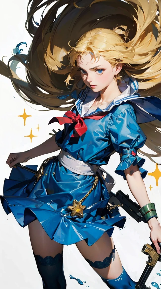 masterpiece, Highest quality, Portraiture, One Girl, (Alice in Wonderland:1.2), anime,Blue clothes, White apron, Blonde, blue eyes, Usagi, Trump, Tea cup, White lace thigh high socks, Miniskirt lift, Dynamic pose,Electro SwingThe main character is Usagi Tsukino, a clumsy and seemingly ordinary teenage girl who discovers that she is the reincarnation of Sailor Moon, the legendary warrior of love and justice. Usagi is joined by other Sailor Guardians, including Sailor Mercury, Sailor Mars, Sailor Jupiter, and Sailor Venus, each of whom possesses unique powers and abilities. Together, they fight evil forces, protect the world from various threats, and search for the Moon Princess. cybermisty, blonde hair, make up, green eyes, choker, jewellery, wearing a purple sweater, ripped jeans, pants, looking at viewer, serious, smiling,
standing, arms crossed, inside a pawn shop, counter, soft lighting, extreme detail, masterpiece, 　girl, sweat, medium breast, shy, detailed hand, looking at viewer, lips apart, dynamic shadows (highest quality, 8k, 32k, masterpiece, 超High resolution:1.2), (RAW Photos), (Realistic), (photoRealistic:1.2), (High resolution), Large file size, Very detailed, a7SIII., serafuku, masterpiece、3D、Realistic、Ultramicrograph、Detailed and best quality、Very detailed CG Unity 8k wallpaper、full:1.3、stand、From below、Intricate details、(1 female,housewife)、24-years-old、Dynamic English、((HD Real, Same 1 level)), とてもRealistic, masterpiece, highest quality, High resolution, Same 1, space, Stunning beauty, Upper body photo shoot, 1 girl, chest, gloves, lips, alone, Sailor Venus, Bright Blue Eyes,  uniform, Show more1, tiara, Sailor Senshi uniform, (RAW Photos, highest quality), masterpiece, 浮かぶblondeの長い髪, Red ribbon on the back of the head, orangeセーラーカラー, bow, choker, 白いgloves, orange choker, elbow gloves, jewelry, Earrings, orange skirt, only, whole body, blonde, (Perfect hands): 3.8, Octane Rendering, Goddess of Love, (close: 1.2) beautiful, fine grain, close, Small e