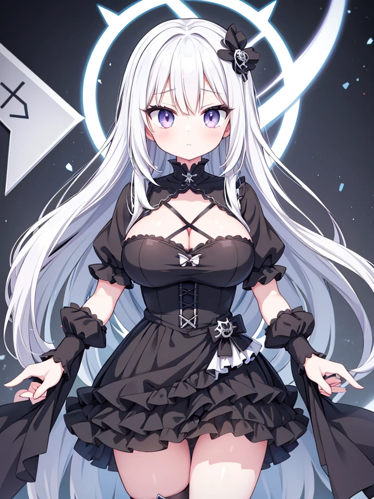 Anime-style image of a woman with white hair and black clothing, Cute 3D anime girl render, Cute anime waifu in a nice dress, Anime VTuber Full Body Model, Anime girl in a black dress, Gothic Maiden Anime Girl, Highly detailed characters, Official character art,Prayer,Big Tits,ghost