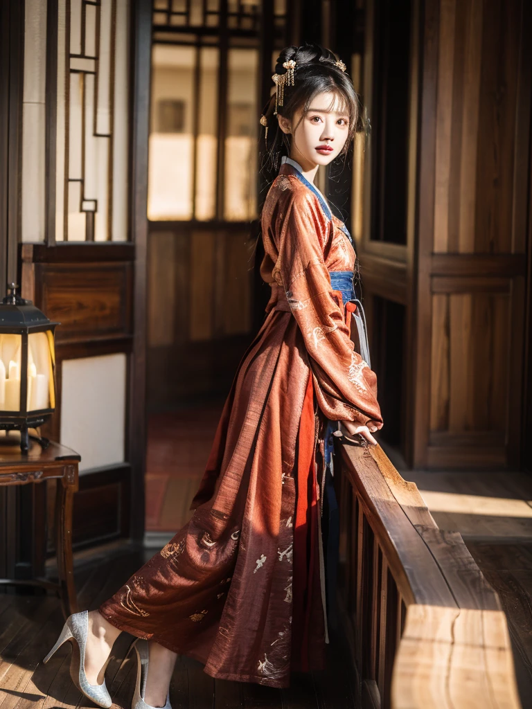 Apparition,Xingxian,Apricot,头上长着Apricot和树枝,China costume,Green makeup jadeite,Dan face Sai rouge。The starry eye is still bright,The moth eyebrows are beautiful and aligned。The bottom line is a five-color plum light red dress,Wear a garment lighter than armor。Bow shoes bend the phoenix beak,Aya socks brocade mud。Enchanting like a rooftop woman,It's no less beautiful than the beautiful Daji back then。