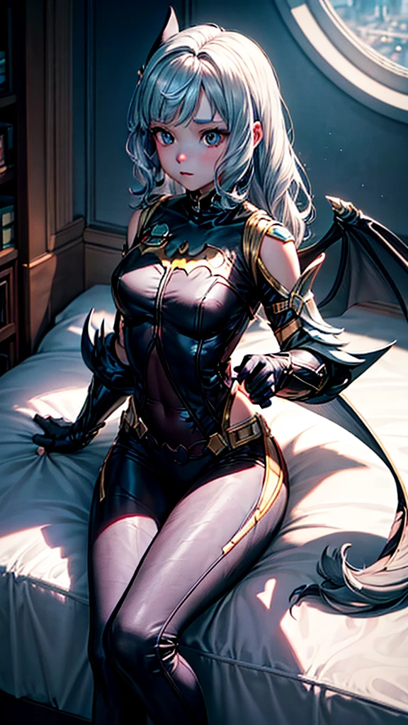 (Unity 8K CG wallpaper with extreme details, work of art, highest quallity), (exquisite lighting and shadow, highly dramatic image, cinematic lens effect), a girl in a Batman , silver gray hair color, from the Batman parallel universe, Wenger, wonder wonder wonder wonder wonder wonder wonder wonder wonder wonder wonder wonder wonder wonder wonder wonder wonder wonder wonder wonder wonder wonder wonder wonder wonder wonder wonder wonder wonder wonder wonder wonder, Batman ,sitting not sofa, dynamic pose), (excellent detail, excellent lighting, wide angle), (excellent rendering, enough to stand out in its class), focus on white batman costumes,batman textures...