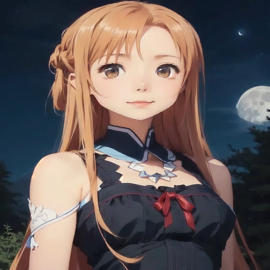 anime girl with long hair and a white and red dress in front of a full moon, asuna yuuki, asuna from sao, rin, female anime character, anime visual of a cute girl, anime best girl, anime visual of a young woman, marin kitagawa fanart, marisa kirisame, nighttime!!, official art, in the anime film, sao style anime