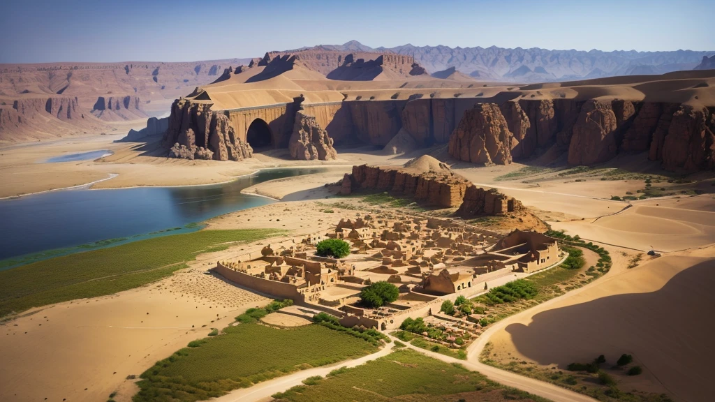 Beautiful scene of ancient oman village. Aerial view, Photorealistic photos, High definition.