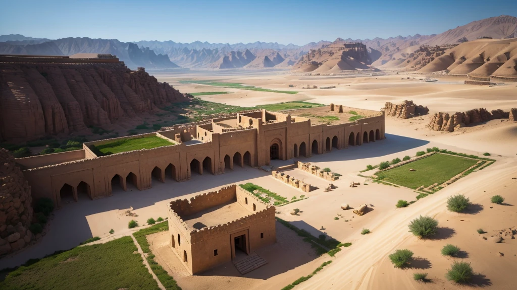 Beautiful scene of ancient oman village. Aerial view, Photorealistic photos, High definition.