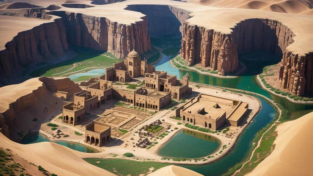 Beautiful scene of ancient oman village. Aerial view, Photorealistic photos, High definition.