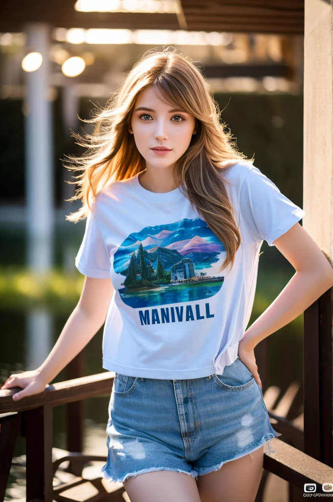 Highest quality, masterpiece, High resolution, 1 Girl,Tyndall effect,Realistic,,(High definition skin:1.2), 8K UHD, , Frank, High resolution, 4K, 8k,T-shirt,Full body photo.Real
