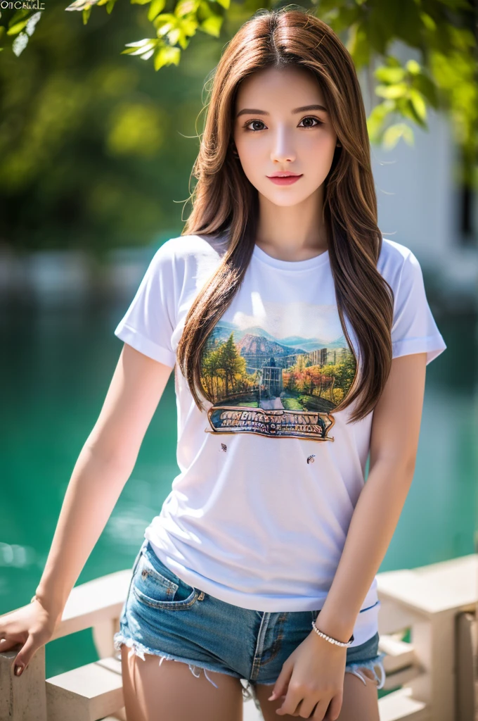 Highest quality, masterpiece, High resolution, 1 Girl,Tyndall effect,Realistic,,(High definition skin:1.2), 8K  UHD, , Frank, High resolution, 4K, 8k,T-shirt,Full body photo.Real