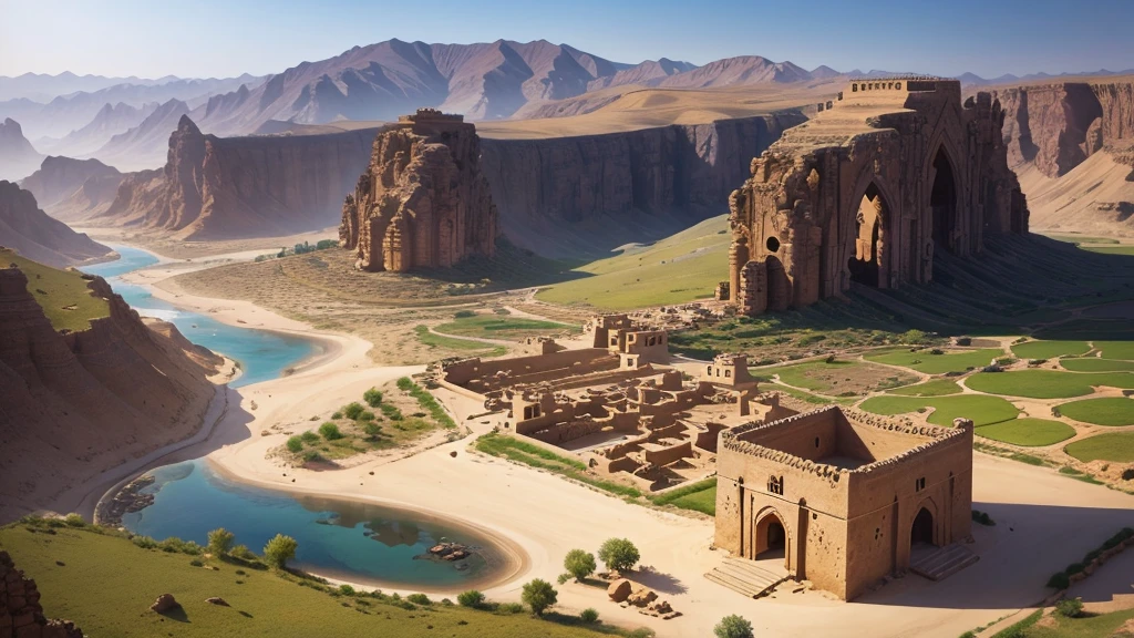 Beautiful scene of ancient oman village. Aerial view, Photorealistic photos, High definition.