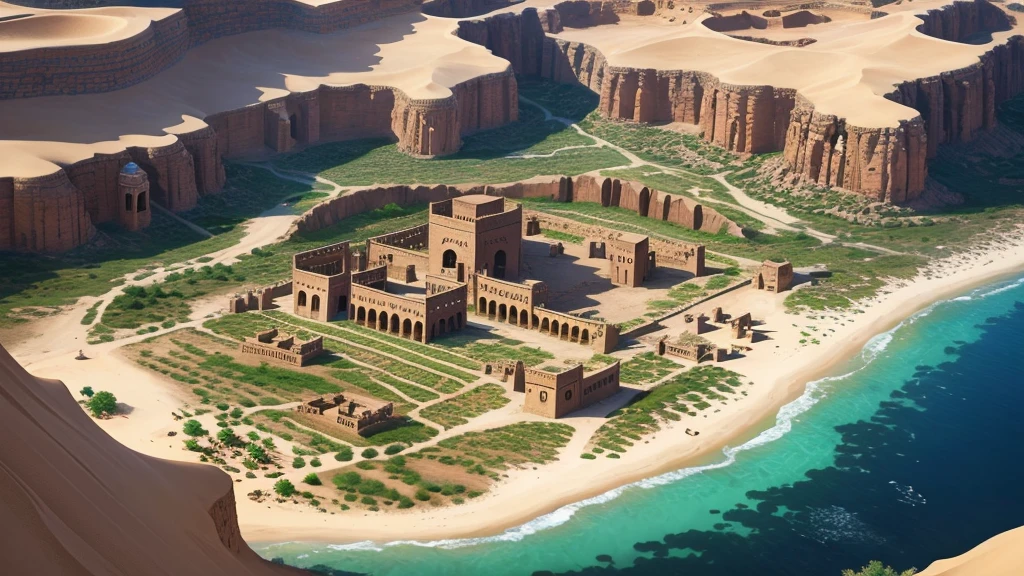 Beautiful scene of ancient oman village. Aerial view, Photorealistic photos, High definition.