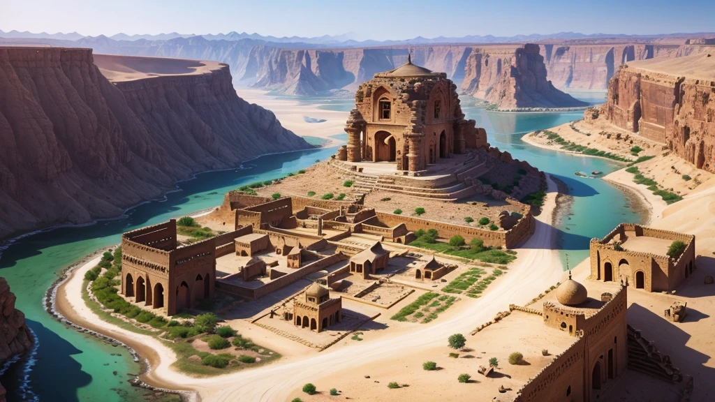 Beautiful scene of ancient oman village. Aerial view, Photorealistic photos, High definition.