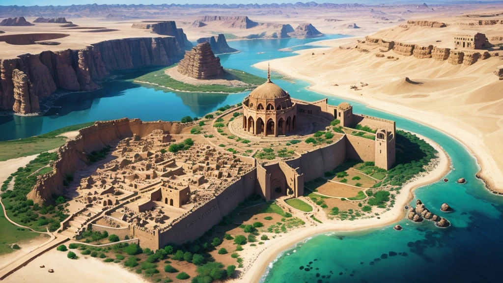 Beautiful scene of ancient oman village. Aerial view, Photorealistic photos, High definition.