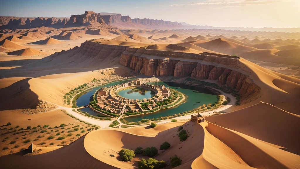 Beautiful scene of ancient oman village. Aerial view, Photorealistic photos, High definition.