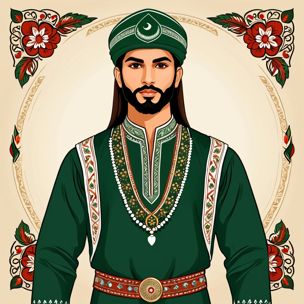 man in pakistan folk outfit, vector graphics, strong contours
