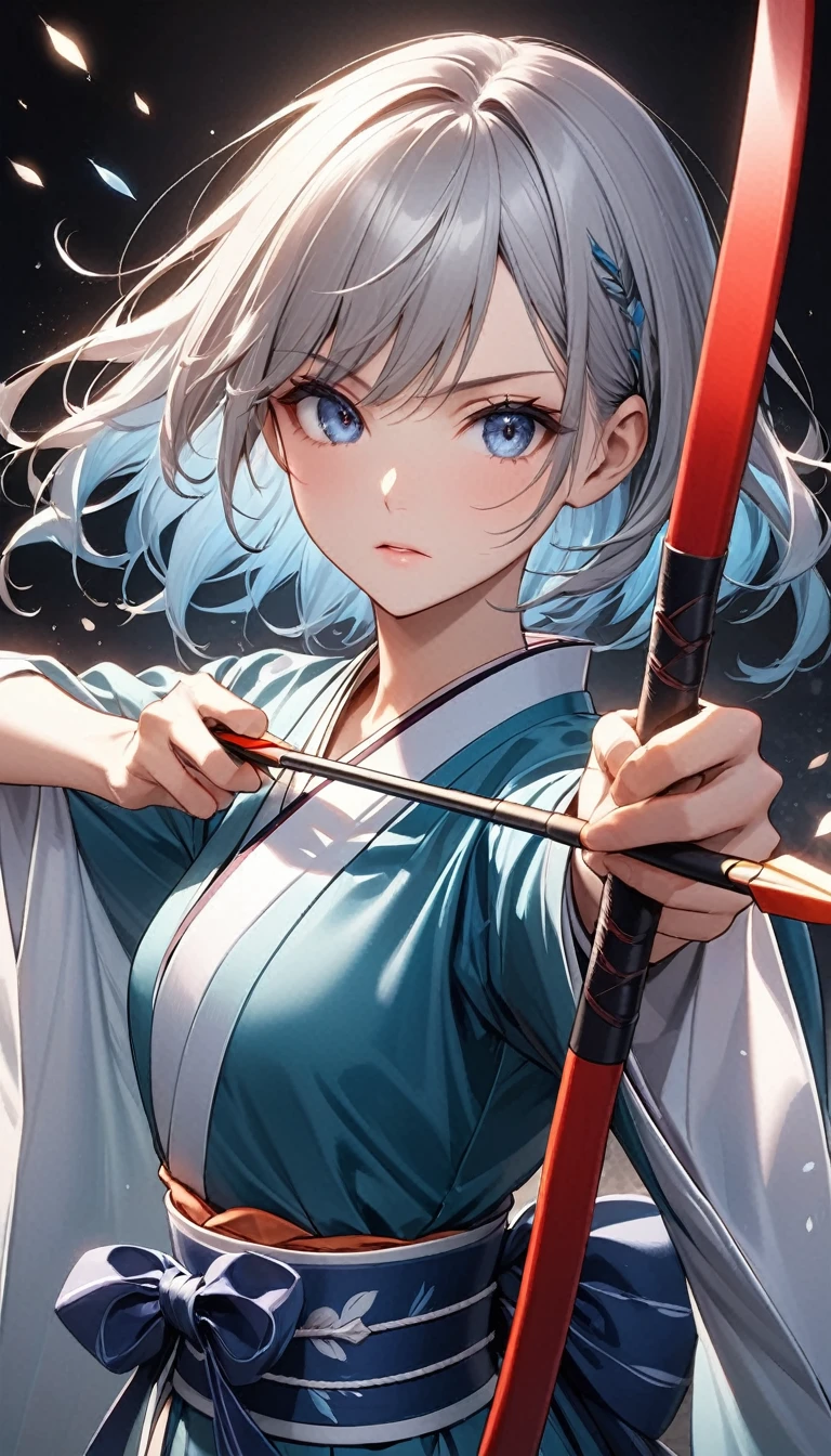 kyudo, Japanese Fantasy, Japanese mythology, Shooter'theme, Vibrant colors,
BREAK 弓Arrowで獲物を狙う弓兵, If that day, heaven'Maga Ancient Bow, Tianyu々Arrow, Vivid transparent colors,
Break: Quick and delicate movements, Arrowを曳く手を詳細で正確に描写, Anatomically correct,
BREAK Elastic bow movement, 一本のArrowを放つ, 精巧で真っすぐな一本のArrow, Arrowを放つ瞬間, moment,
Put the kimono over one shoulder、Take it off with both hands., Detailed and attractive skin textures, Moderately toned upper body,
Blake Sharp Expression, A sharp gaze glaring at its prey, concentrate, Calm, silence, Nervous, confidence,
BREAK 解き放たれたArrow, Just one, View your viewers, Dynamic Motion Blur, High Contrast, Transparent full-color holographic coating, Vibrant colors,
Blake Professional Artwork, sharp, Thin lines by a professional illustrator, Powder coating with a three-dimensional effect, Dramatic indirect lighting, A dark background to make your subject stand out,
Break: Detailed and realistic texture, Dynamic Hot, Wide Shot, Fine spray work, highest quality render, 審美的な神器の弓Arrow,
