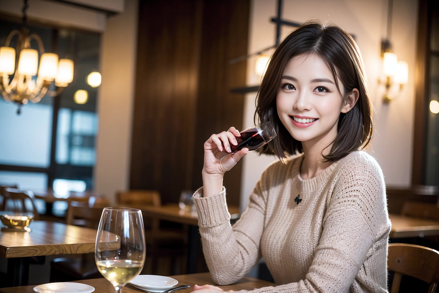 ((Highest quality、8k、masterpiece:1.3))、Shortcuts、cute、slimカップル、modelカップル、actress男優、(Realistic, Intricate details:1.2), full-course dinner、Wine Party、Amazing view of the sunset sky and clouds、A bright smile、short hair,Bright Face、 (45 years old), 42 years old, red wine 、Appetizers、Italian food、Wine bottle、Champagne、sparkling wine、Two beauties、Brown Hair、Shortcuts、Long sleeve shirt、dress、Beautiful woman 1, (slimな顔), (The body is slim), (Brown Hair), (Shortcuts), cheeks turn a little red,Attractive beauty、restaurant, In a prominent place (From the waist up) Nova Frog Style, actress, model, Upper Body, White wine, slim, wine glass, 中央に置かれたwine glass, smile, (smile: 1.15), Beautiful fine grain, Depth f/2,saturation, High Contrast, Strong light and shadow,Moist Body:1.5、3D texture、Delicate eyes、Brown Hair、The hair is very shiny、