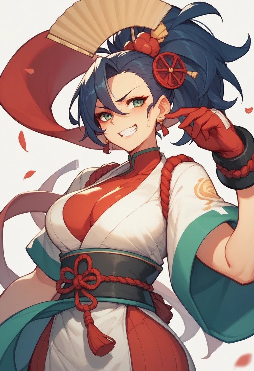 A character in the art style of the anime called "the apothecary diaries" with mao mao. She is a fighter, but wears traditional clothes 