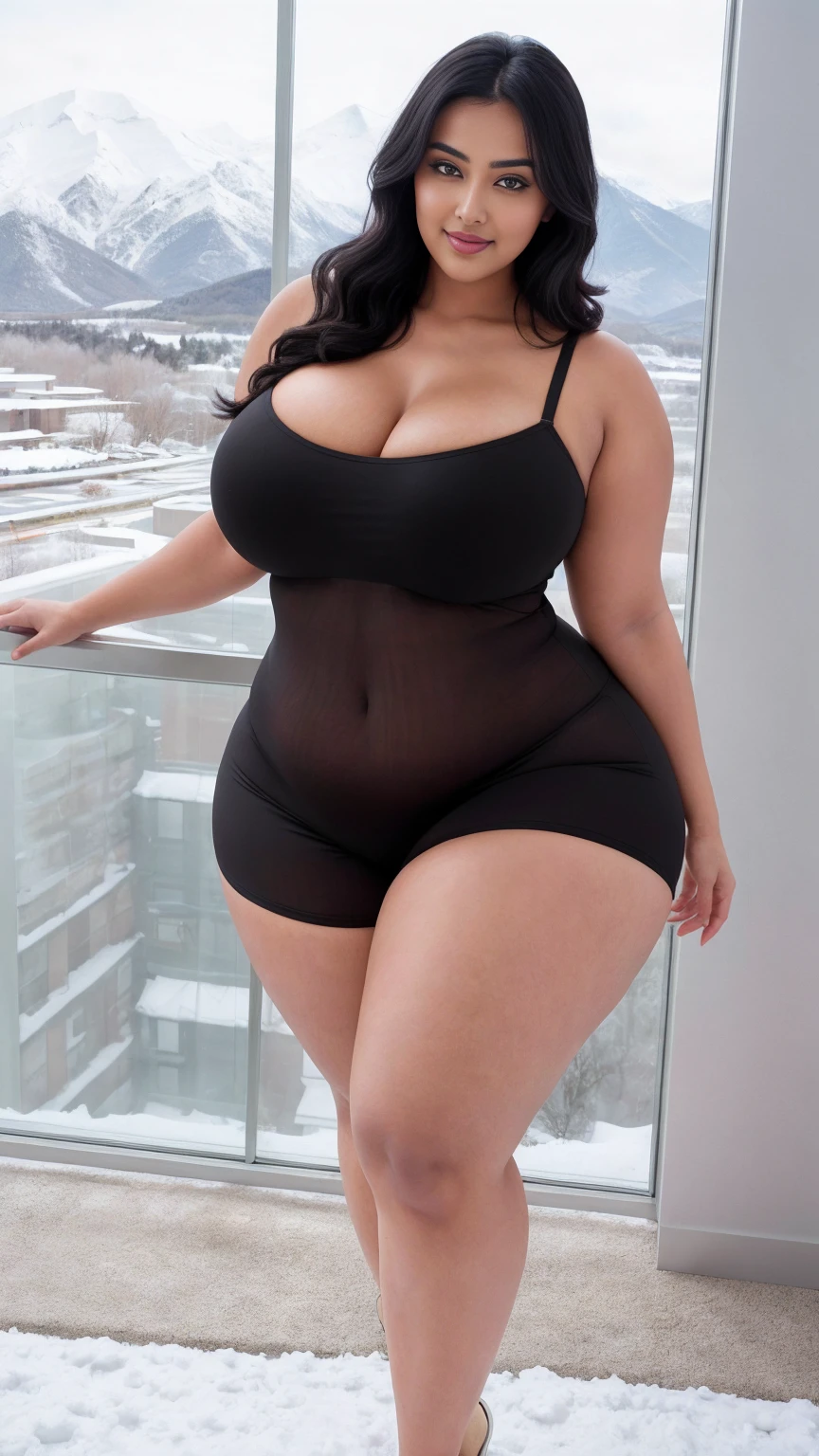 Radhika marchent Indian beautiful actress curvy plus size hour glass bulky huge figure woman, closeup camera view, big huge m-cup breast, wearing SHEIN VCAY Plus Size Women's Gradient Color Camisole Tank Top, covered Bust , elegant standing position, eye contact view, different style hairstyle, bright eyes, thin eyebrows, fair skin, blushing cheeks, prefect head to toe view, full body, ideal for high-fashion or editorial shoots, ultra realistic skin texture, head to toe view, full body shot, full body view, smile face, black hair, Indian face, perfect skin tone light, ultra realistic skin texture, bigger waist, busty, big hips, fleshy thighs, thick thighs, busty, full body view, Snowy Mountain Peak: Majestic snow-covered mountains.