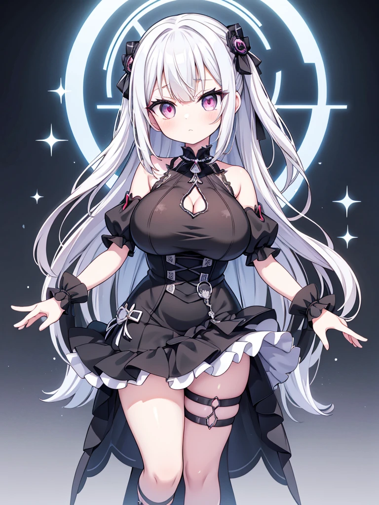 Anime-style image of a woman with white hair and black clothing, Cute 3D anime girl render, Cute anime waifu in a nice dress, Anime VTuber Full Body Model, Anime girl in a black dress, Gothic Maiden Anime Girl, Highly detailed characters, Official character art,Prayer,Big Tits,ghost