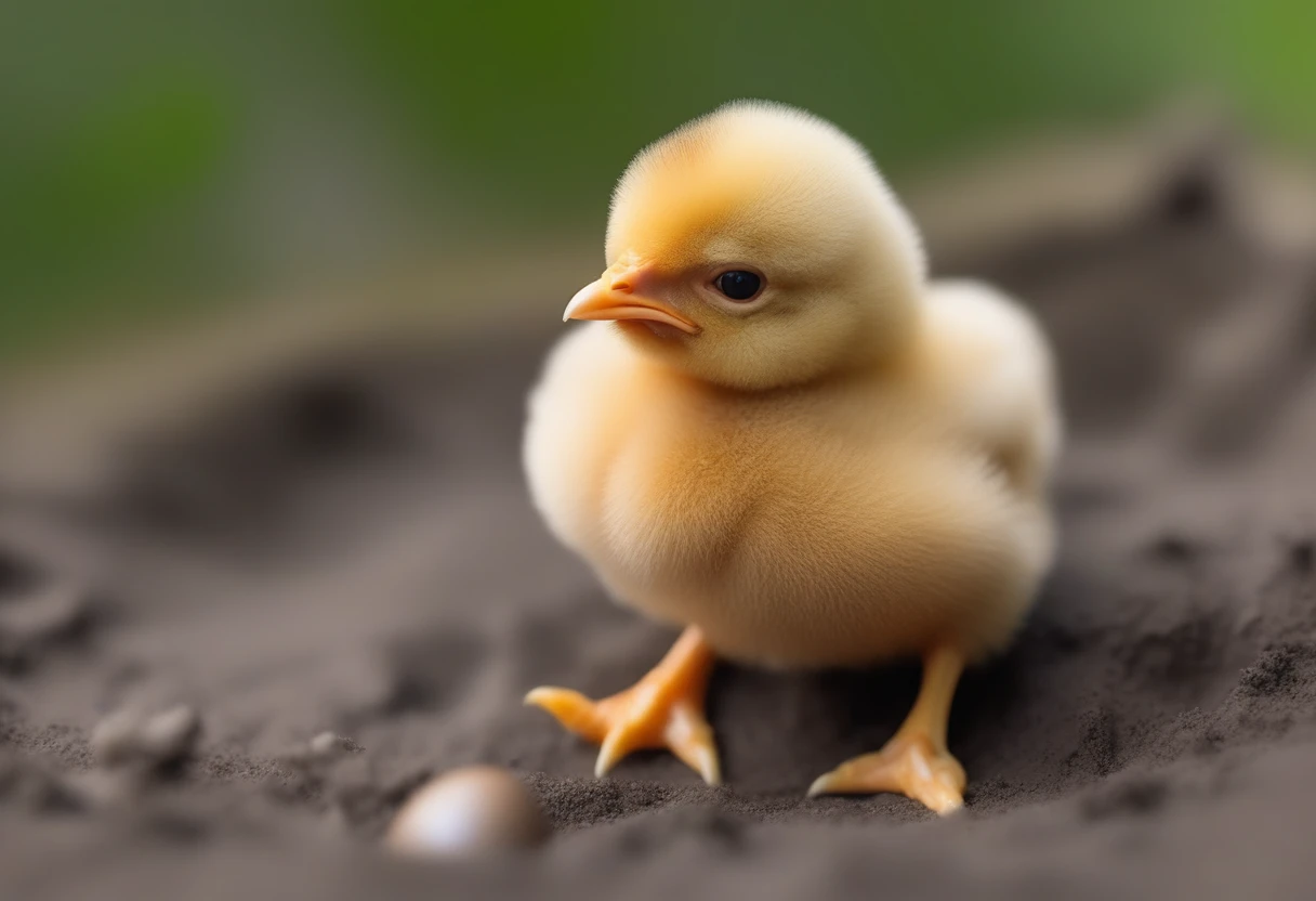 Chick hatched from egg, The head protrudes from the egg shell,Bushy hair