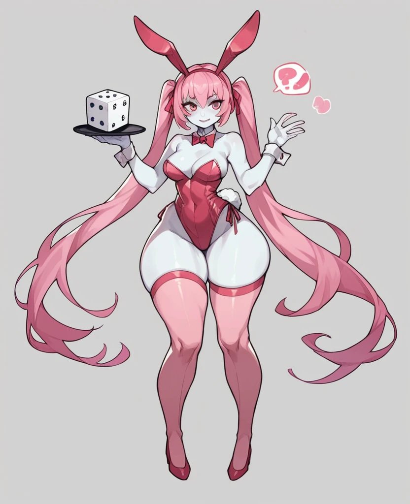 dice headface , female, white Skin , bunnysuit ,pink Colors , legwear ,Full body ,huge hips