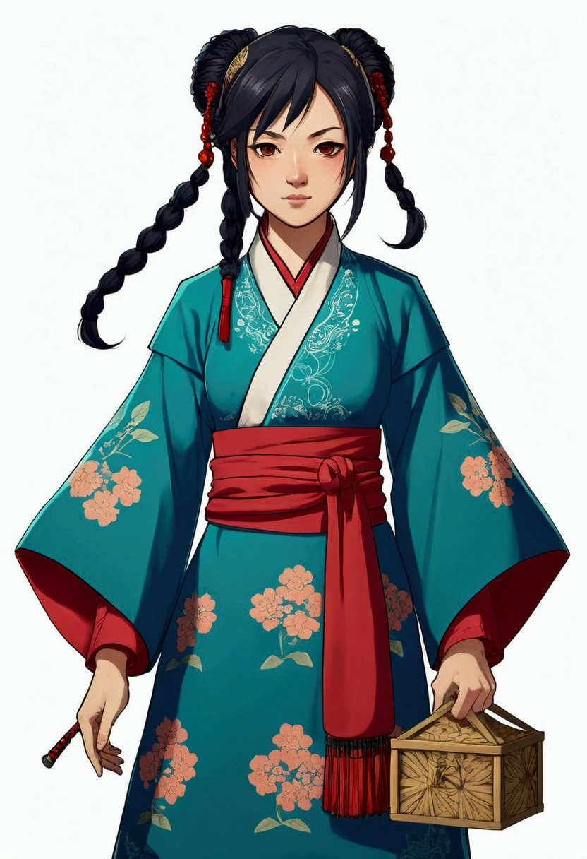 A character in the art style of the anime called "the apothecary diaries" with mao mao. She is a fighter, but wears traditional clothes (2d)