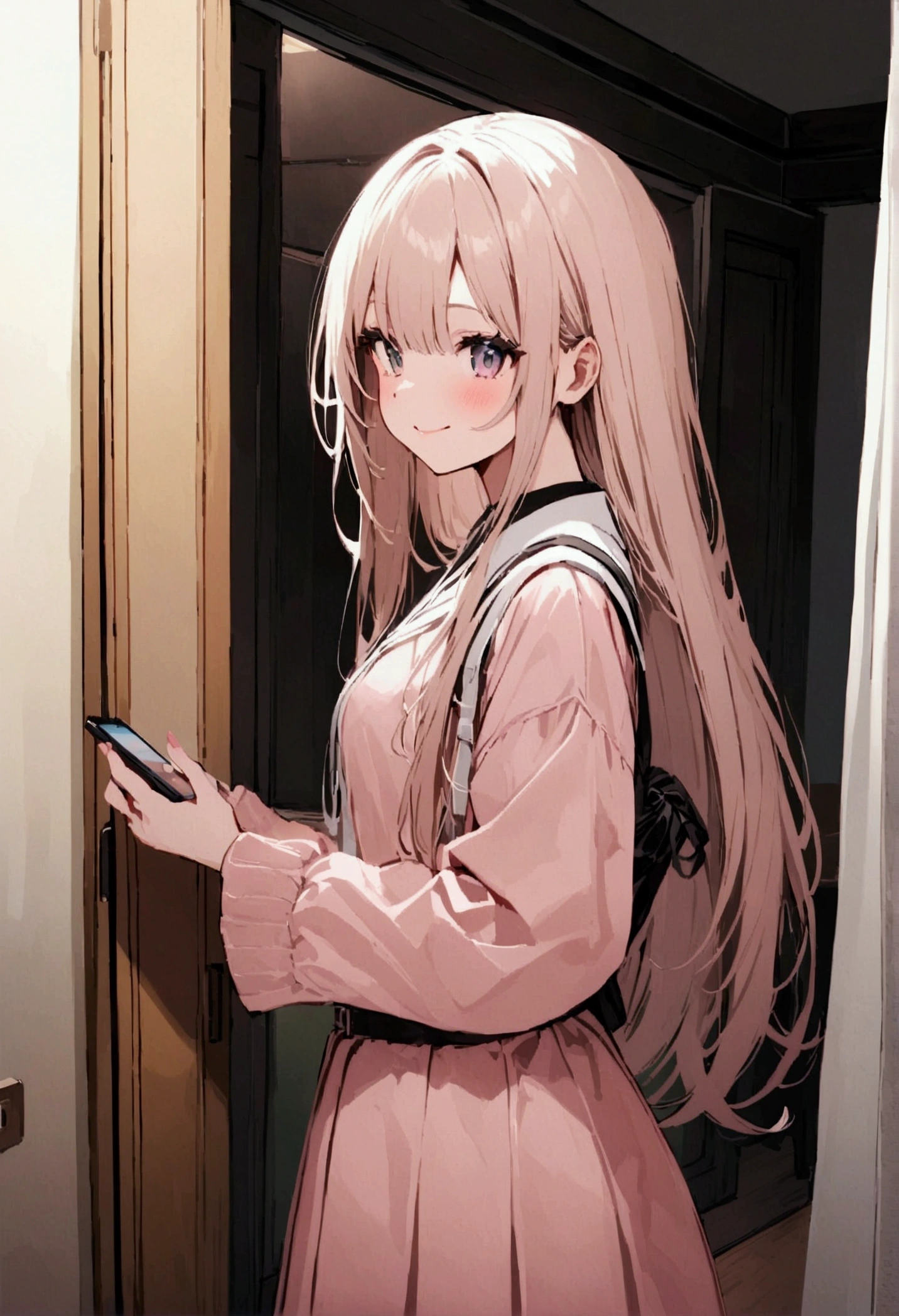 Inside the room Japanese 20th Generation woman holding a smartphone Long hair smiling