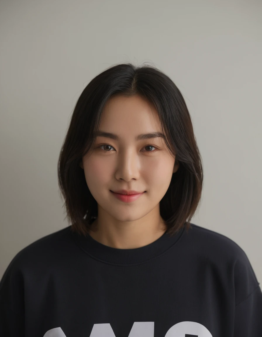 Best Quality, 8k, Masterpiece, (Portrait: 1.3), (photo realistic:1.4), (hyper realistic:1.4), Sharp Focus, looking at viewer, (smoother lighting:1.1), (increase cinematic lighting quality:0.9), realistic lighting, backlighting, light on face, ray trace, (brightening light:1.2), (Increase quality:1.4), sharp detail, (best quality real texture skin:1.4), finely detailed eyes, black_eyes, finely detailed face, 25 year old Korean woman, (white formal_shirt:1.4), (Create an image maintaining the original base model hairstyle:1.5),smiling_face
