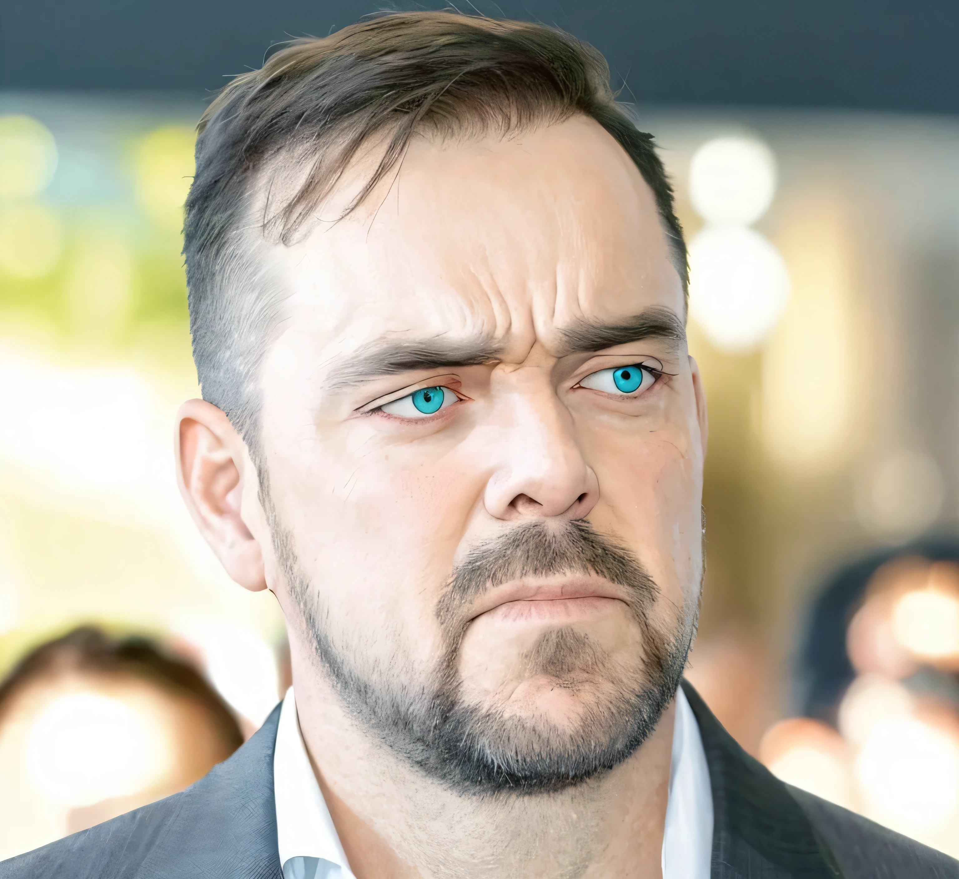 An angry man, eerie glowing red eyes, beard and expression of hatred