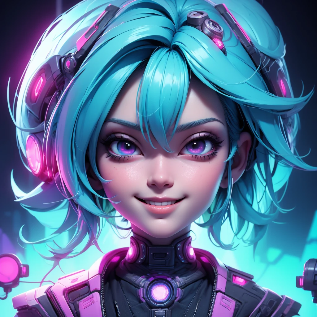 there is a woman with blue hair and a jacket, hyper-realistic cyberpunk style, realistic art style, Retrato ciberpunk, 🤤 portrait of , cyberpunk artstyle, cyberpunk anime digital art, Retrato de RossDraws, garota cyberpunk sonhadora, the cyberpunk portrait of , portrait of cg society, cyberpunk style ， hyper realist, realism art style, photorealistic art style, rossdraws pastel vibrante, smiling, 80s comic style image