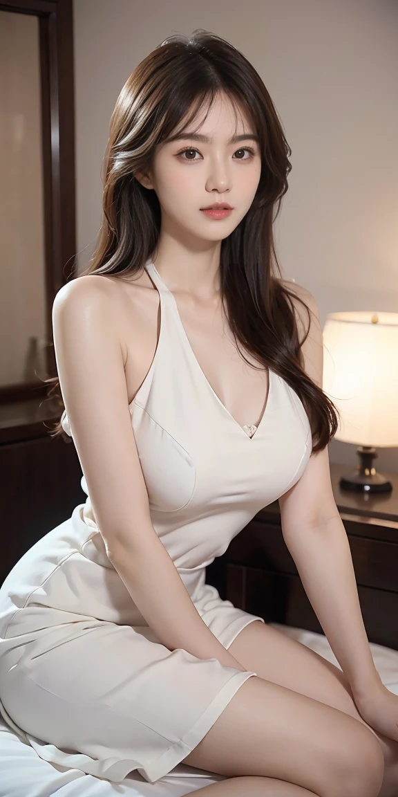 Close-up of a woman in a dress sitting on the bed, Beautiful Chinese model, beautiful south Korean woman, gorgeous young Korean woman, Chinese Girl, Young, sexy and elegant, beautiful young Korean woman, Lovely woman, Korean Girl, Beautiful Asian girl, Charming and seductive, Young cute girl, Ethereal Beauty, 18 years old, Good young girl, Korean woman