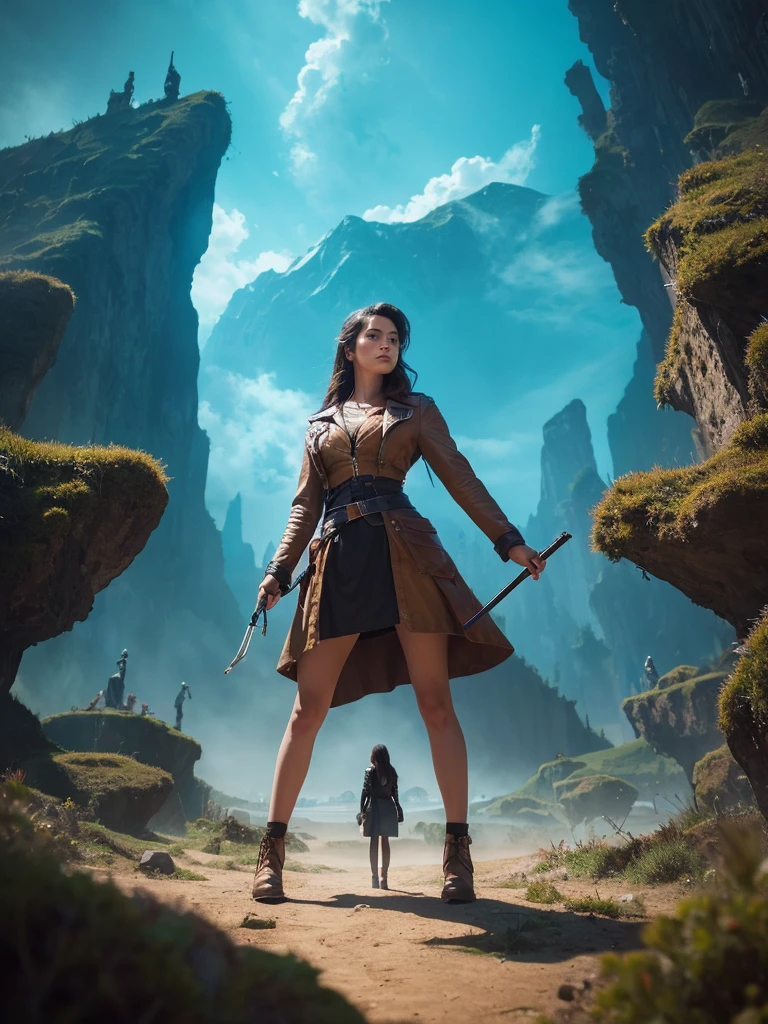 Image of a woman standing against a fantastical background
