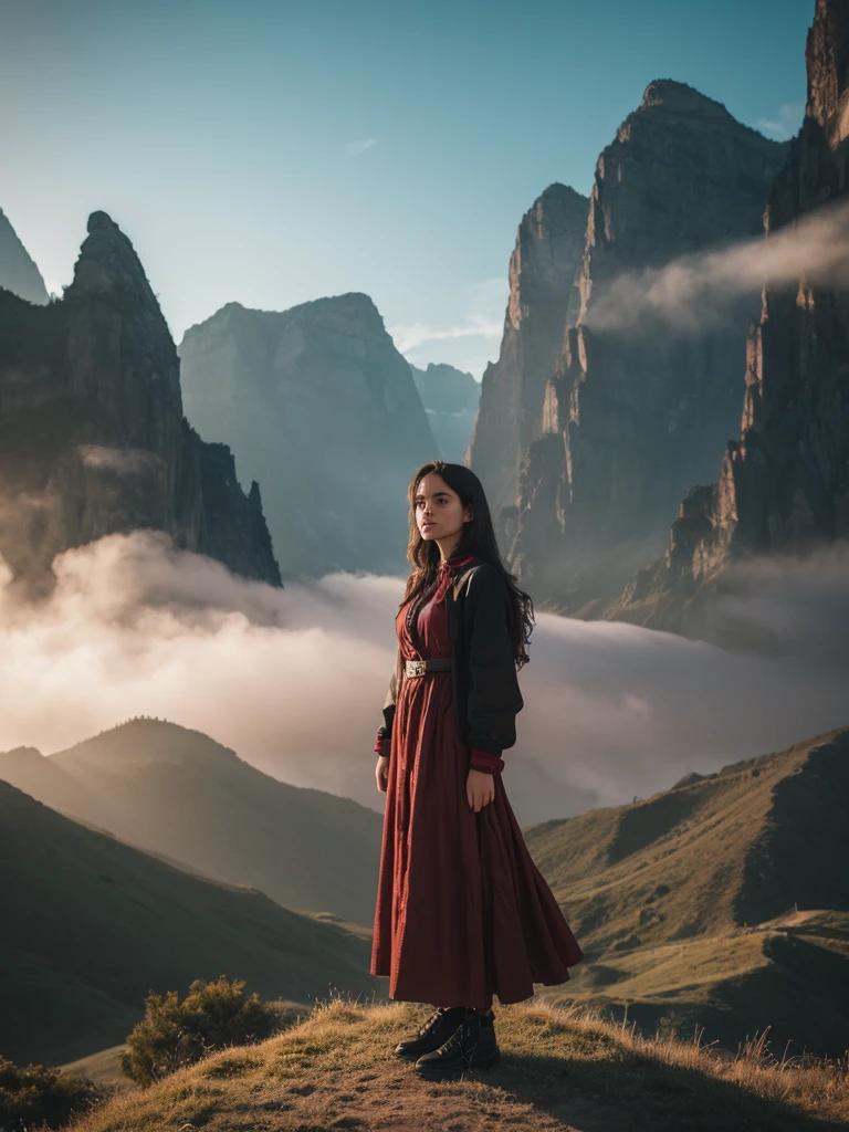 Image of a woman standing against a fantastical background