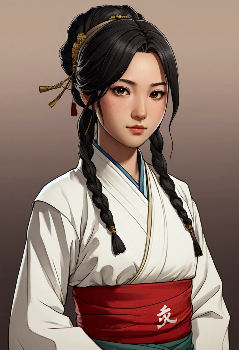 A character in the art style of the anime called "the apothecary diaries" with mao mao. She is a fighter, but wears traditional clothes (2d)