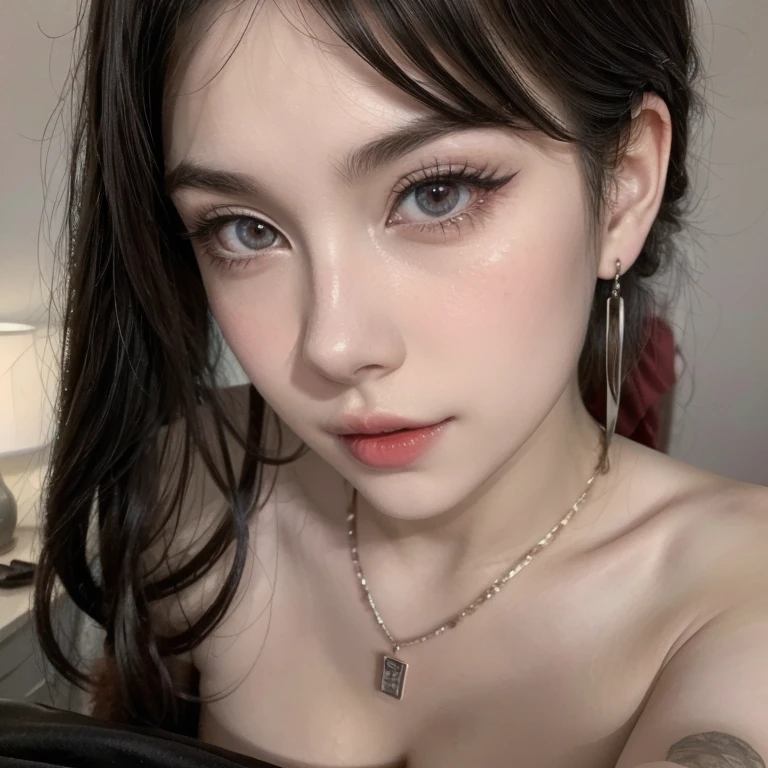 Beautiful (1 girl:1.3), Alone, (very detailed) full body masterpiece, Ultra realistic, 16K, nightmare atmosphere, gothic, r3b3cc4 young, Sensual (Erotic), 1 girl (cute young) alone, delicate (seductive) female face, silky realistic hair, hair fringe, looking at viewer, goth makeup, realistic black hair (gradient colors) , simple unfocused background, bedroom background, jewelry, earrings, necklace, young beauty, portrait, hoop earrings, realistic, soft lighting, muscular female body, realistic hot body , photorealistic, detailed clear eyes, extremely erotic, delicate feminine, muscular female body, large natural breasts, belly hot, narrow waist, proportionally big hips, thick legs, beautiful, nude (porn), different sensual positions, raw, analog, sharp focus, 8K, high definition, high quality, Fujifilm XT3, Film grain, award winning, highly detailed skin artwork, realistic skin details, visible pores, clear focus, volumetric fog, 8k hd, dslr, high quality, Film grain, light skin, photographic realism , lomography