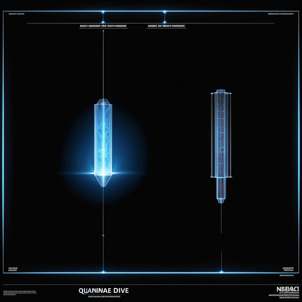 A highly detailed engineering schematic drawing of a Quantum Drive Ramjet, showcasing its advanced components and structure. The drawing features a monochrome or blueprint color scheme with clean, precise lines and comprehensive annotations. The funnel-shaped quantum fluctuation intake is depicted with detailed cross-sections, nano-scale filters, and energy amplifiers. The zero-point energy converter includes superconducting coils and quantum coherence transducers, with labels indicating the energy conversion processes and energy flow. The plasma generation chamber is shown in a cross-sectional view, highlighting ionized interstellar hydrogen and magnetic confinement fields. The magnetic confinement and acceleration coils are depicted in a linear or toroidal configuration, with detailed magnetic field lines and superconducting properties. Quantum phase modulators are shown with detailed circuit diagrams and annotations explaining modulation and energy regulation functions. The variable geometry exhaust nozzle is detailed with annotations on materials and heat resistance properties. The overall assembly is presented in an exploded view, showing how components fit together, with labels and measurements for the overall size and dimensions. This schematic drawing provides a comprehensive and technical view of the Quantum Drive Ramjet concept.