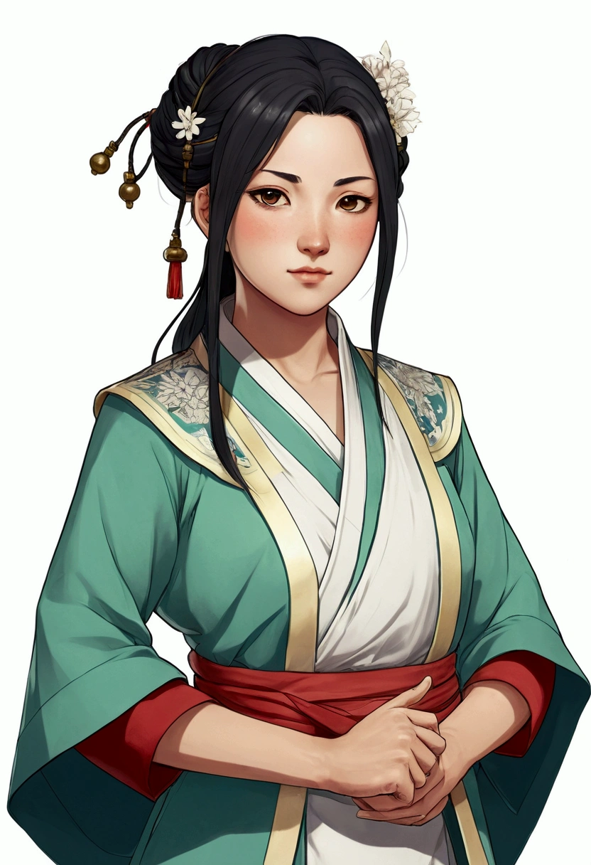 A character in the art style of the anime called "the apothecary diaries" with mao mao. She is a fighter, but wears traditional clothes (2d)