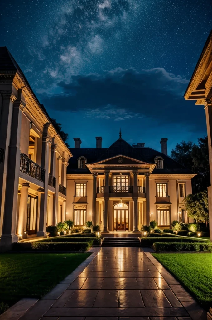 A huge mansion of a rich person in night