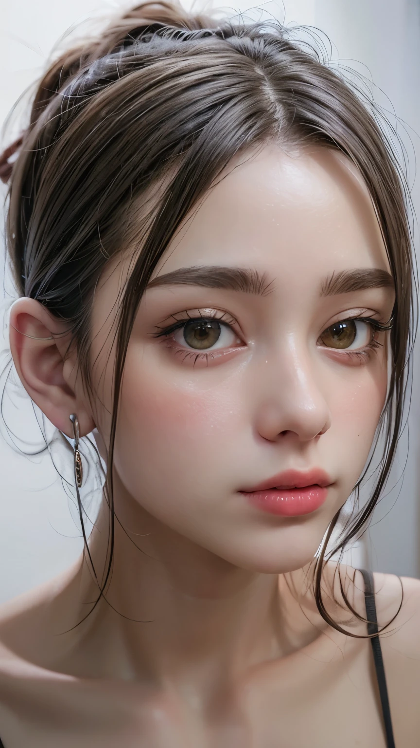 Masterpiece hyperrealist & Photorealistic beautiful girl, Realistic Skin (Pore-filled skin) Short Bob Cut Hair, Realistic red lips,Punk Girl, (head shot:1.5),Shorts