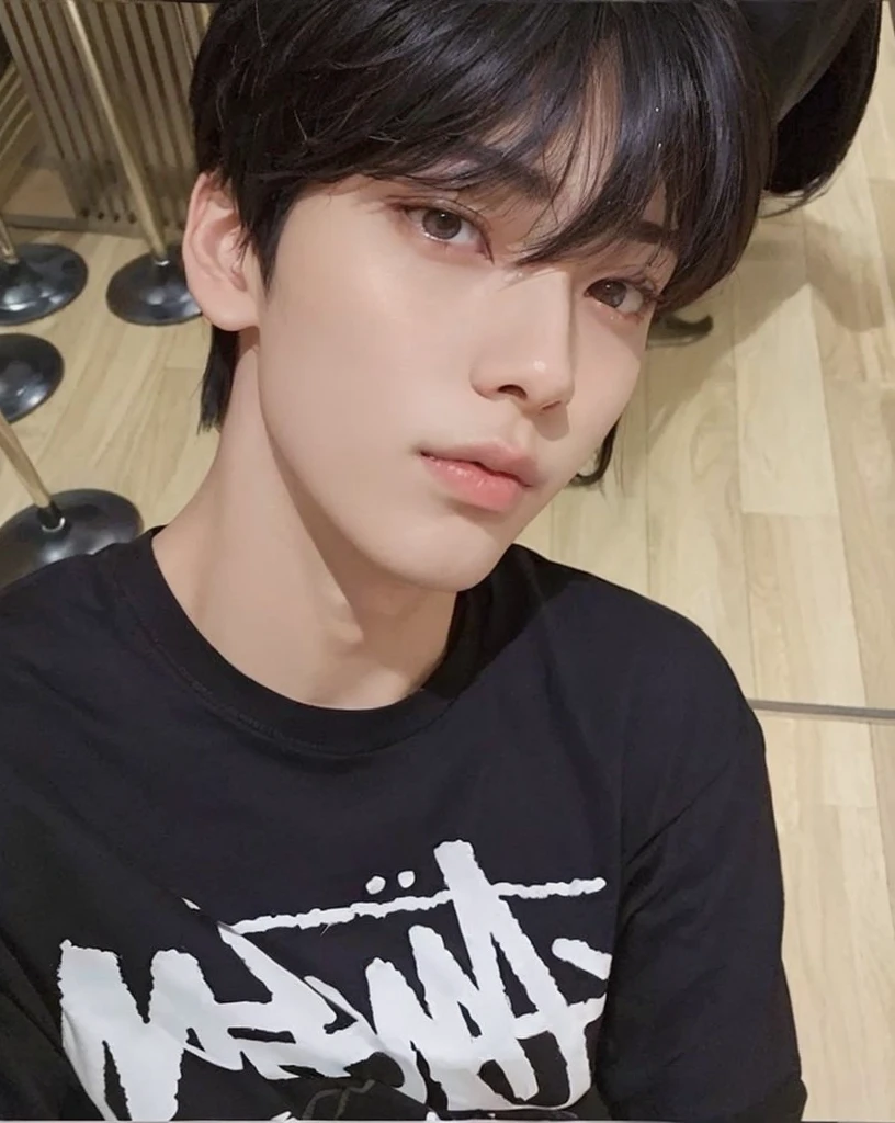 Arafed Asian man with white t-shirt and black hair......, androgynous face, Jung Jaehyun, jinyoung shin, delicate androgynous prince, kim doyoung, 1 7--old  with a thin face, Smart Ulzzang, Cai Xu Kun, beautiful androgynous prince, androgynous person, kim taejin, hyung tae